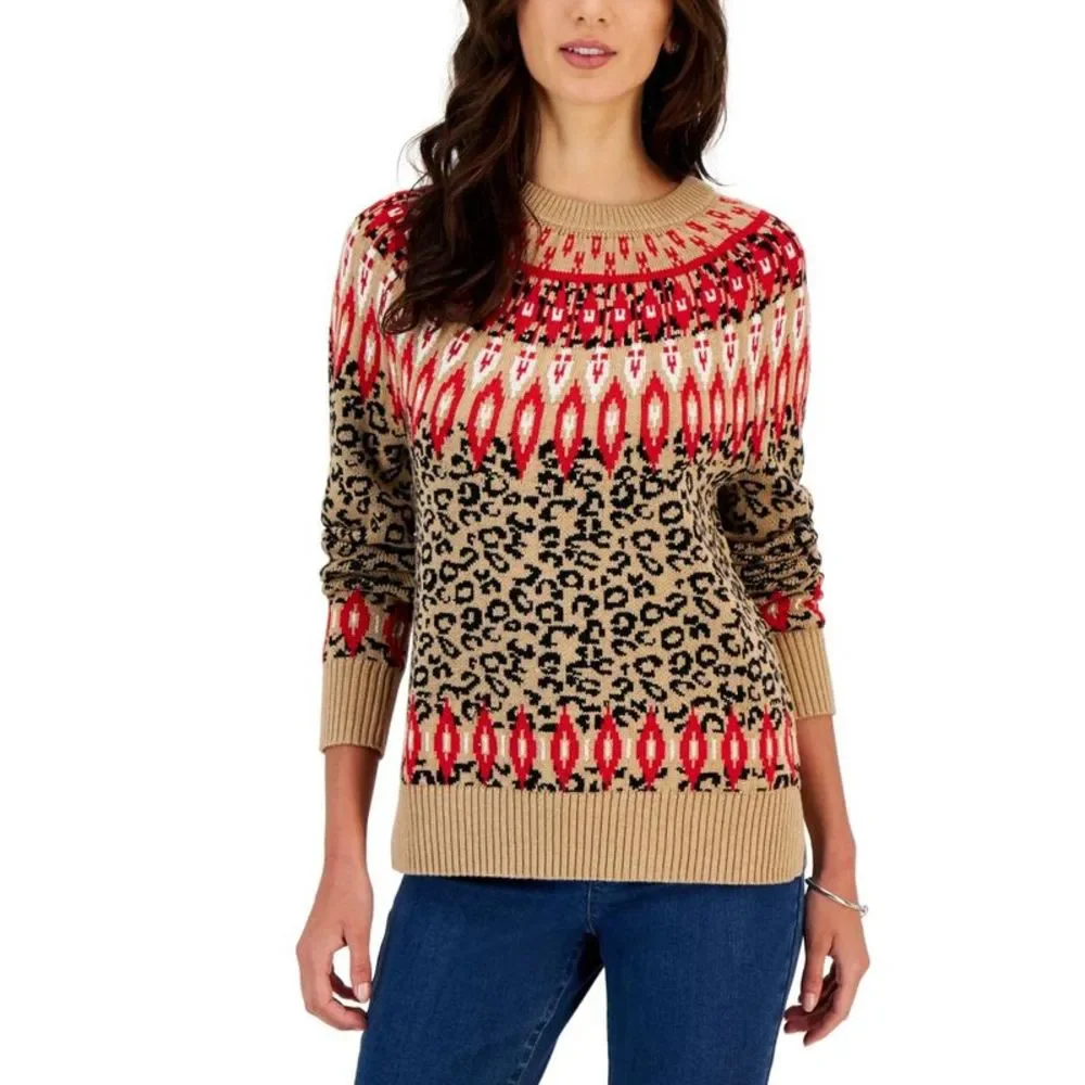 Charter Club Womens Brown Cotton Blend Pullover Sweater Shirt Petites NWT
